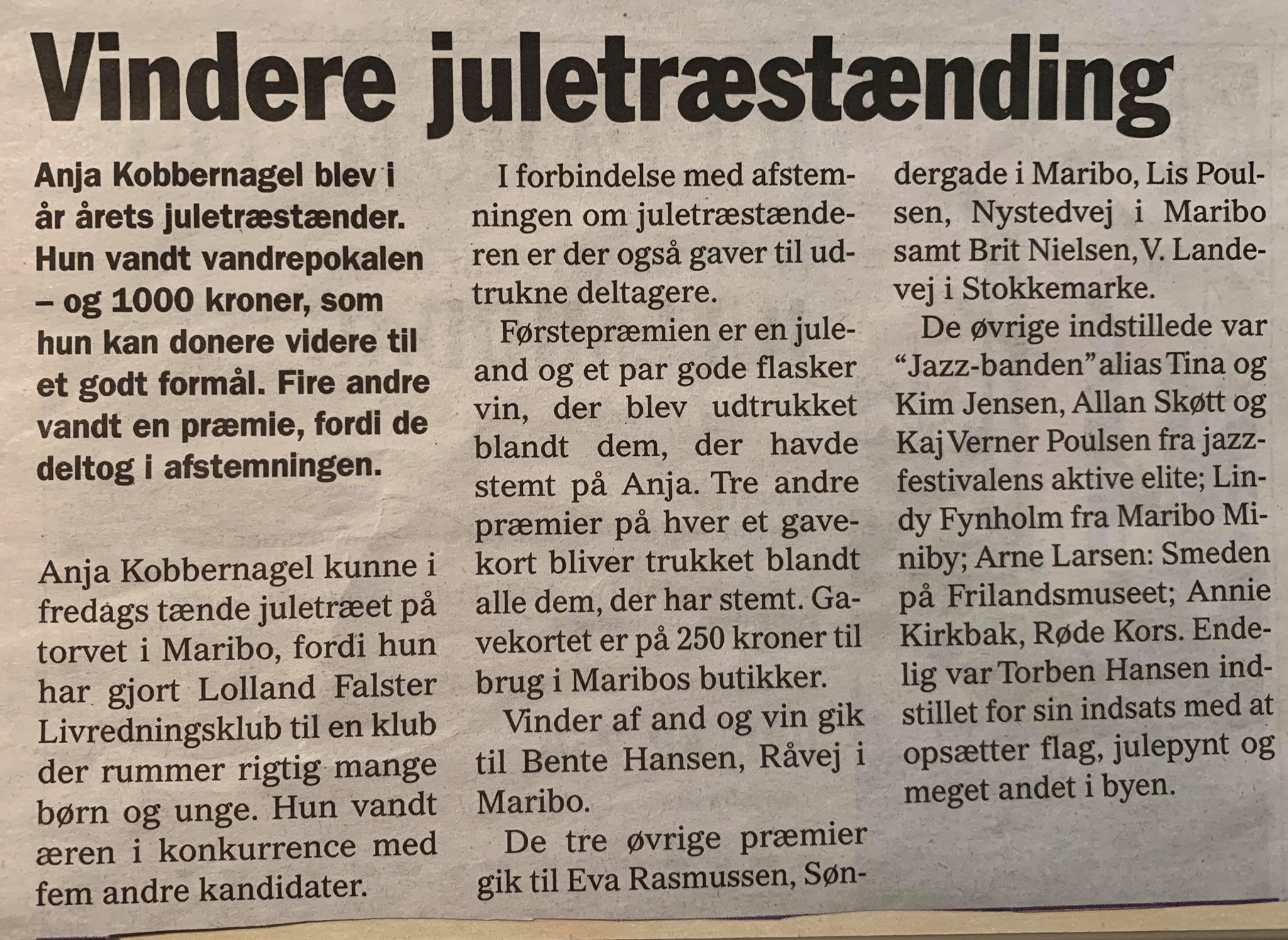 Juletr&aelig;st&aelig;nding i Maribo 2019